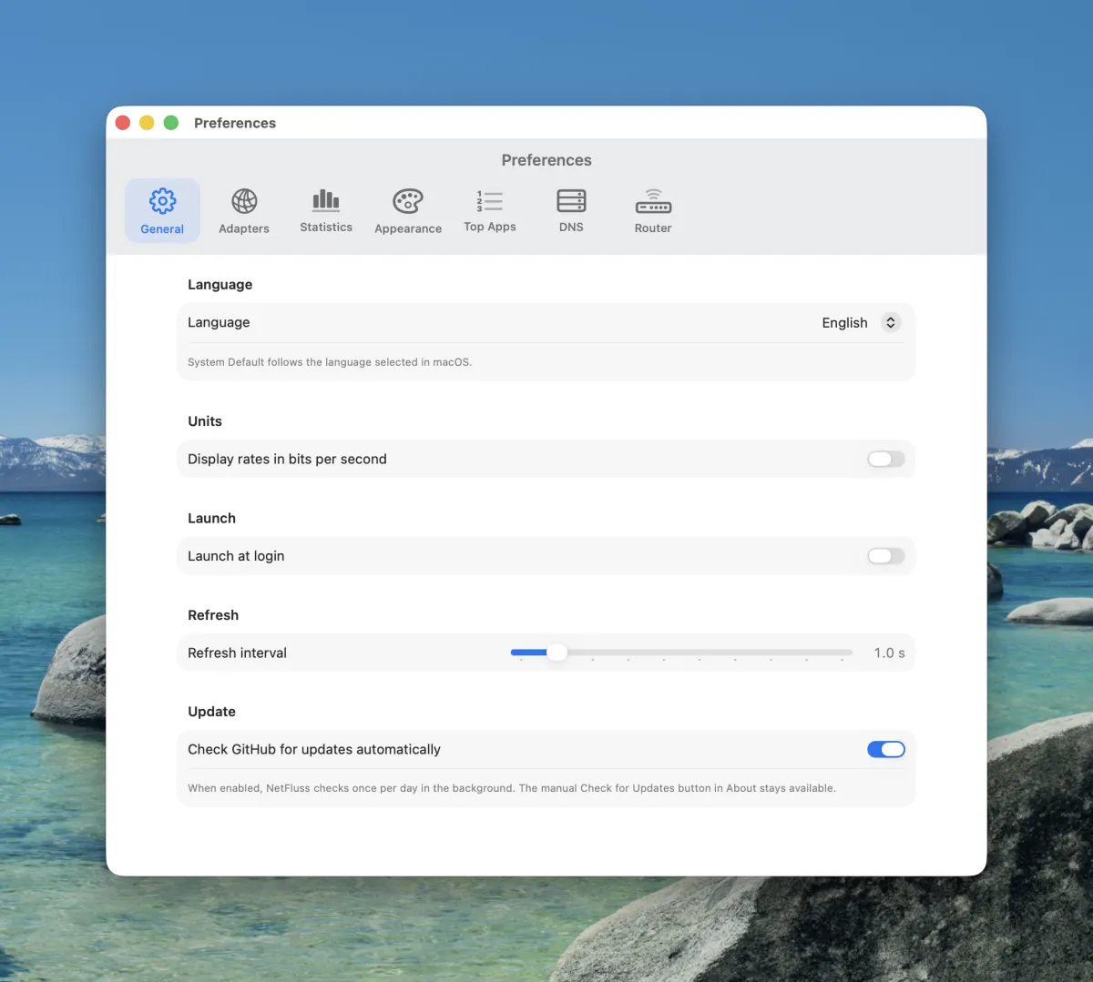 Netfluss 2.2 mit neuem Einstellungsmenü und Spracheinstellungen